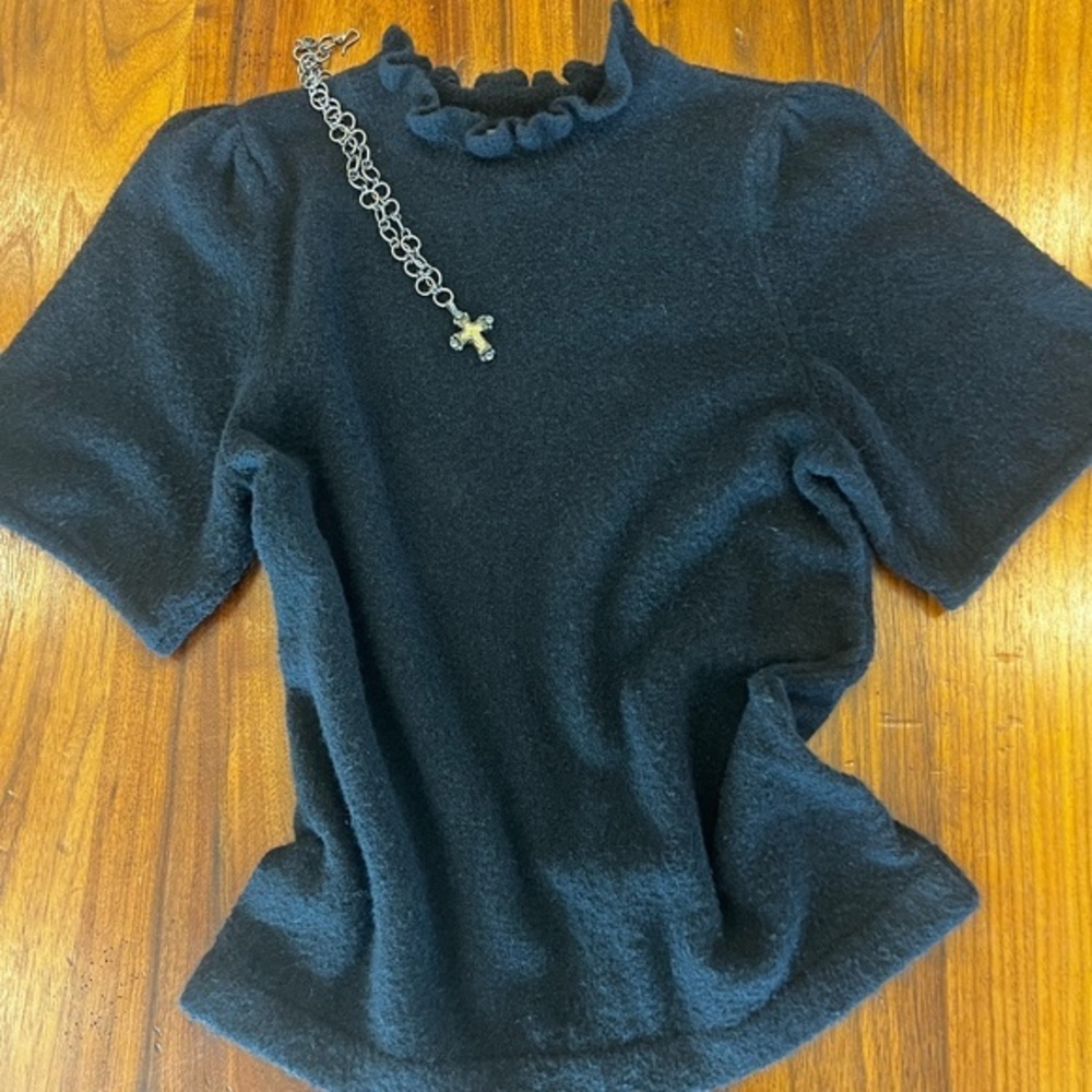 Lilla P Short Sleeve Ruffle Neck Sweater Bell Sleeve • XS, Pre-owned